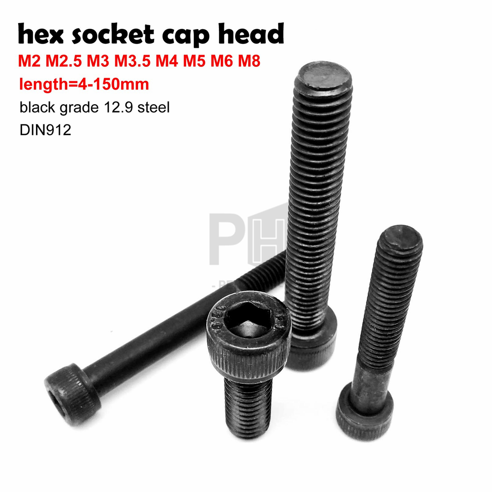 High Tensile M2 M2.5 M3 M3.5 M4 M5 M6 M8 Black Grade 12.9 Carbon Steel DIN912 Hexagon Socket Cap Allen Head Screw Bolt