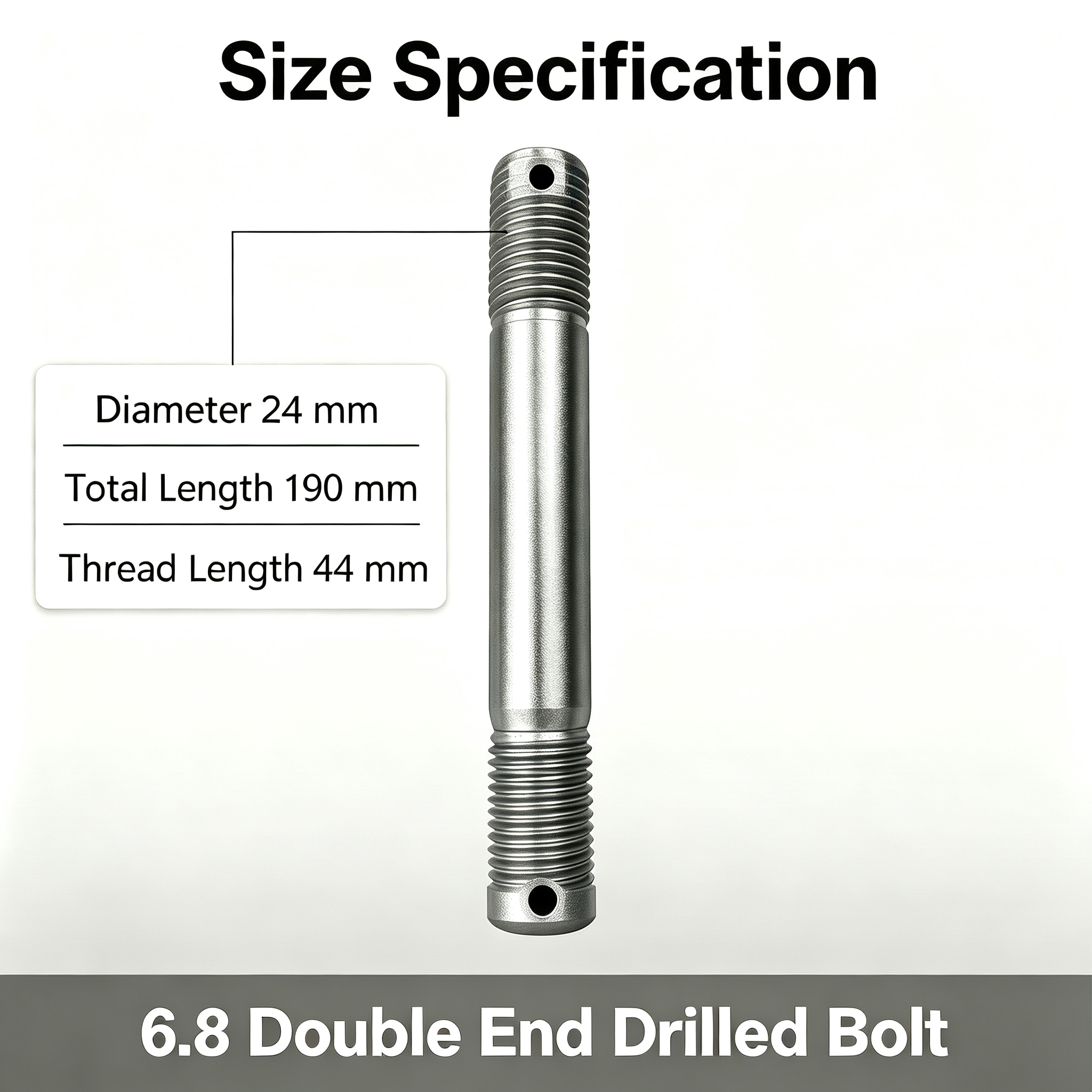 6.8/8.8 Grade Drilled Double End Stud Bolt M36*255mm, Thread 55mm Carbon Steel Galvanized Stud for Heavy Industry Fastening