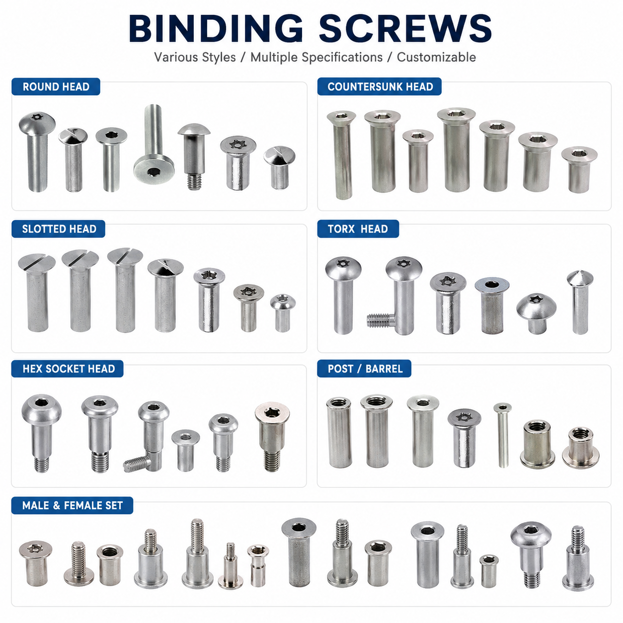 Manufacture Custom Chicago Screws Binding Posts Sex Bolts Male Female Screws Barrel Nuts Security Precision Fasteners