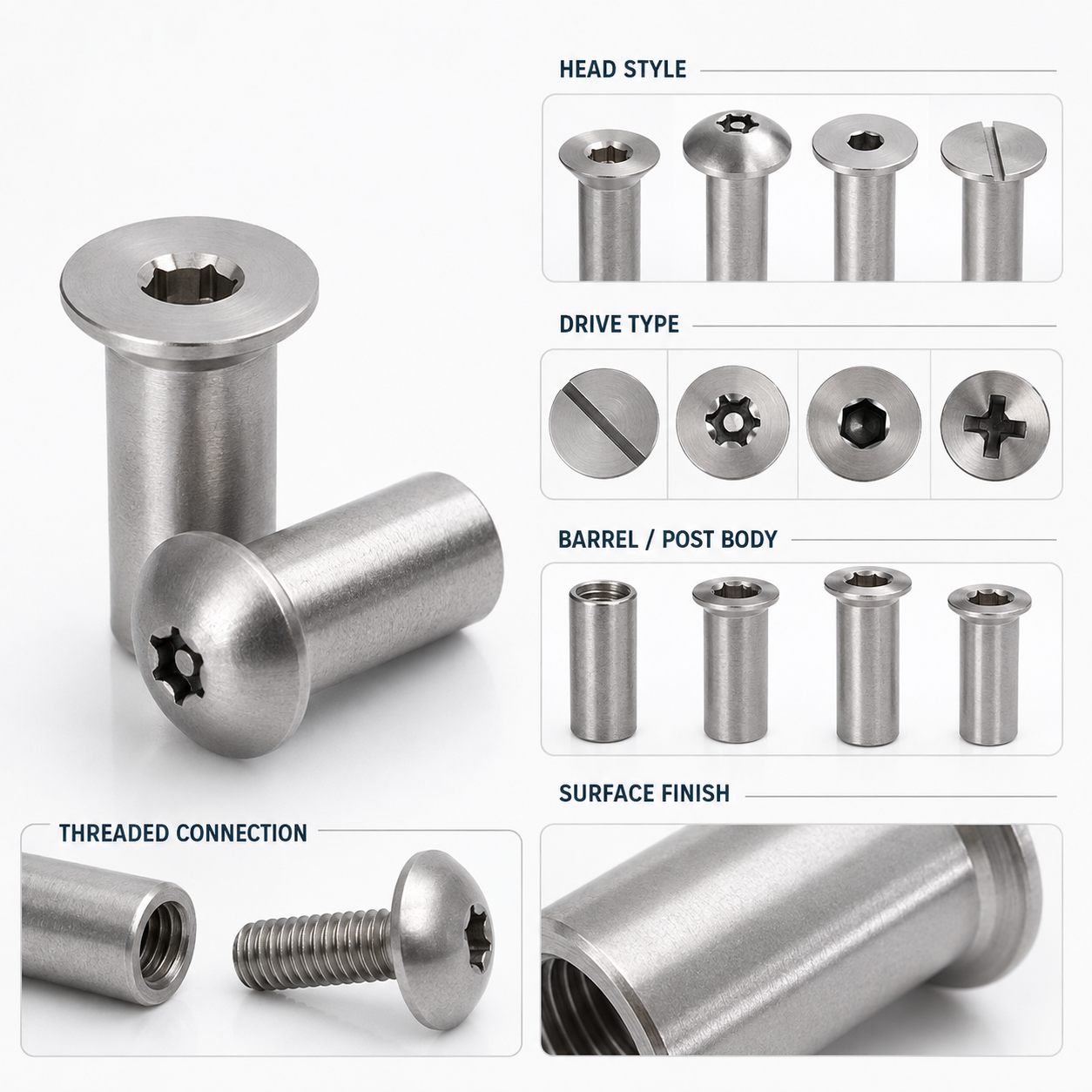 Manufacture Custom Chicago Screws Binding Posts Sex Bolts Male Female Screws Barrel Nuts Security Precision Fasteners