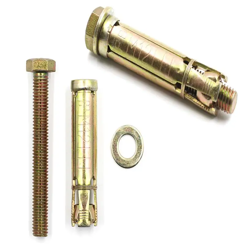 M6 M8 M10 Heavy Duty Expansion Yellow Zinc Plated Fix Anchor Bolts 4-Piece Concrete Rawl Bolt Shield Anchor Bolts Fasteners