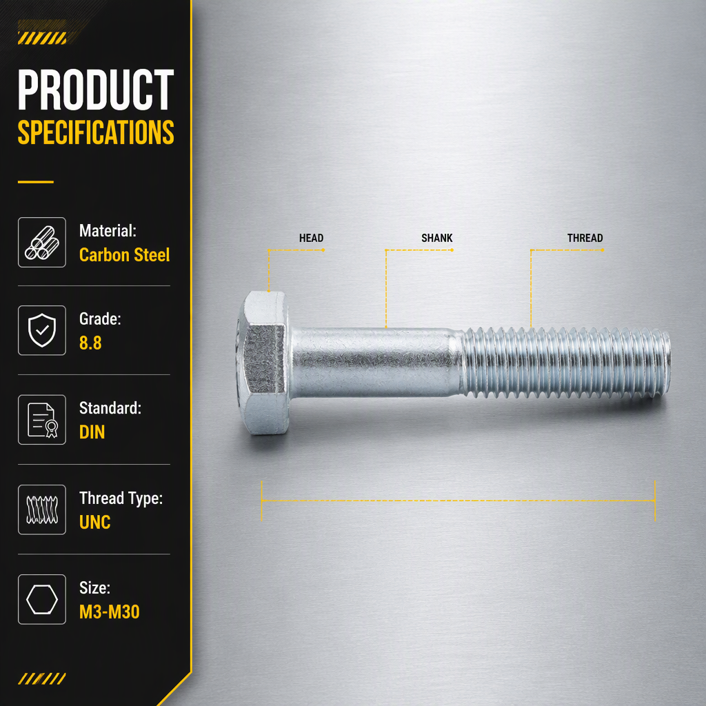 A325 Grade 8.8 Hex Bolt Nut DIN931/DIN933 Standard Carbon Steel Galvanized Surface Treatment High Tensile Bolts