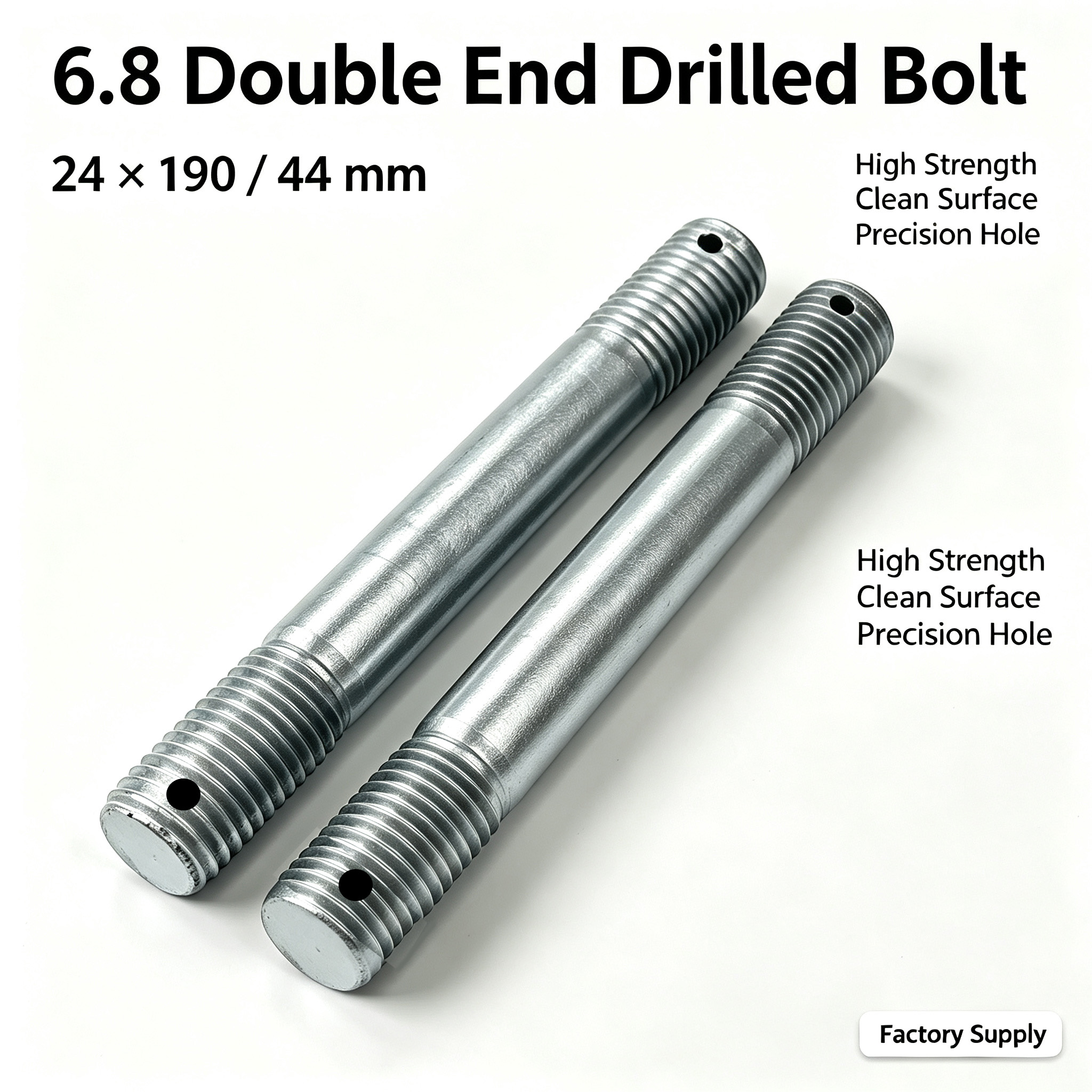 6.8/8.8 Grade Drilled Double End Stud Bolt M36*255mm, Thread 55mm Carbon Steel Galvanized Stud for Heavy Industry Fastening