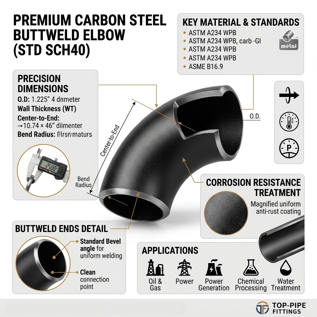 Custom ASME B16.9 45D/90D/180D Seamless ASTM B16.9 SCH40 SCH80 Standard Industrial Bend Stainless Steel Carbon Steel Pipe Elbow