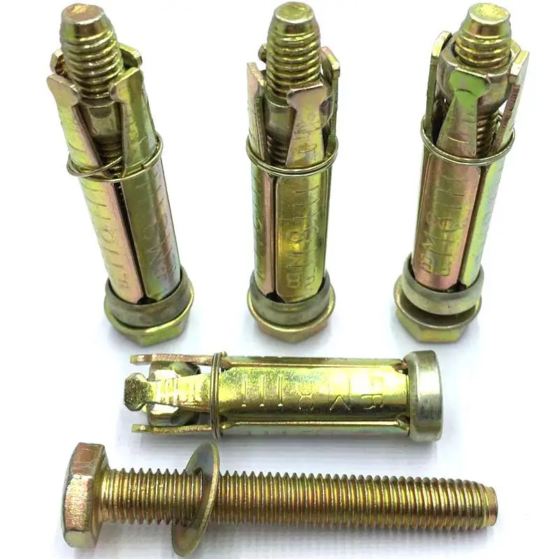 M6 M8 M10 Heavy Duty Expansion Yellow Zinc Plated Fix Anchor Bolts 4-Piece Concrete Rawl Bolt Shield Anchor Bolts Fasteners