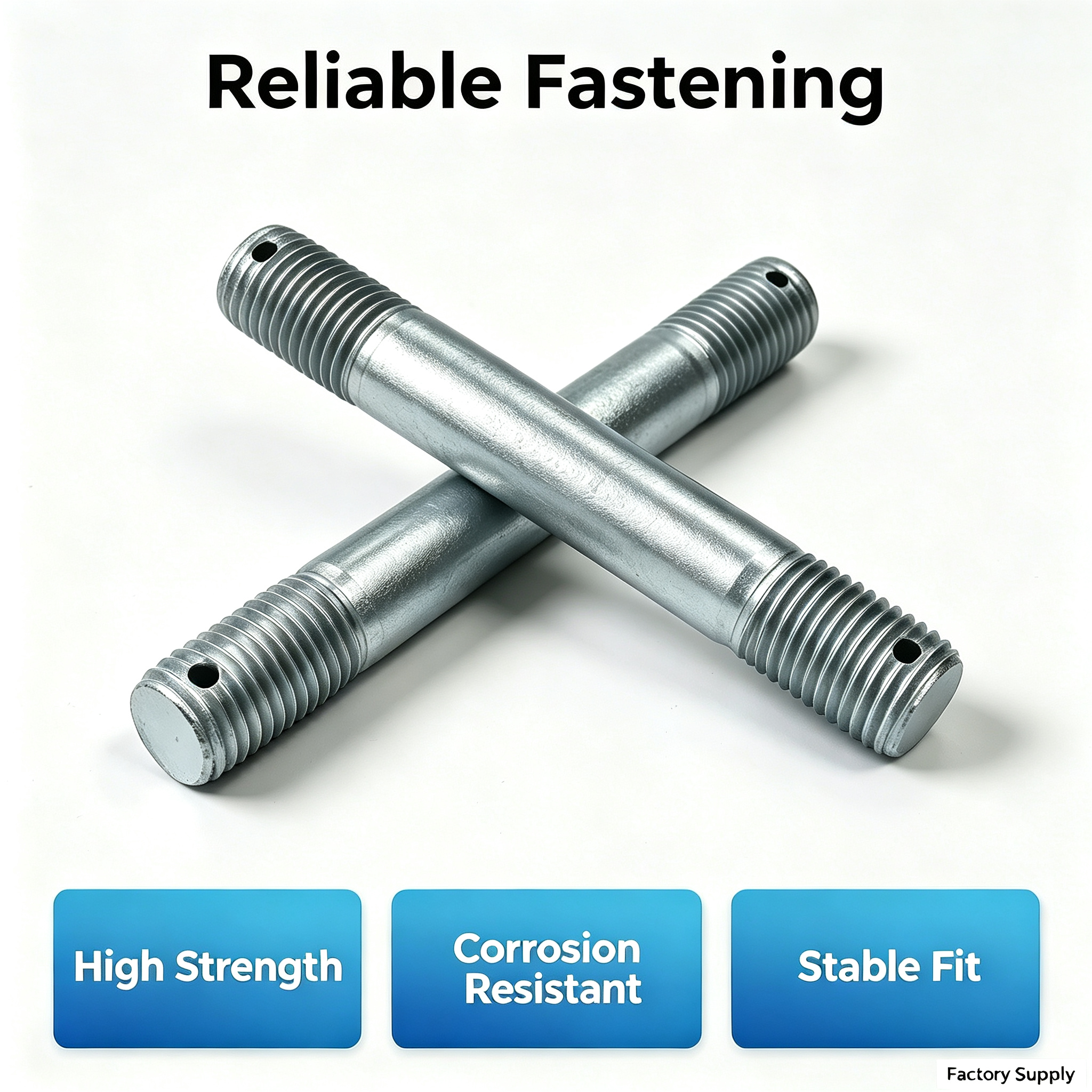6.8/8.8 Grade Drilled Double End Stud Bolt M36*255mm, Thread 55mm Carbon Steel Galvanized Stud for Heavy Industry Fastening